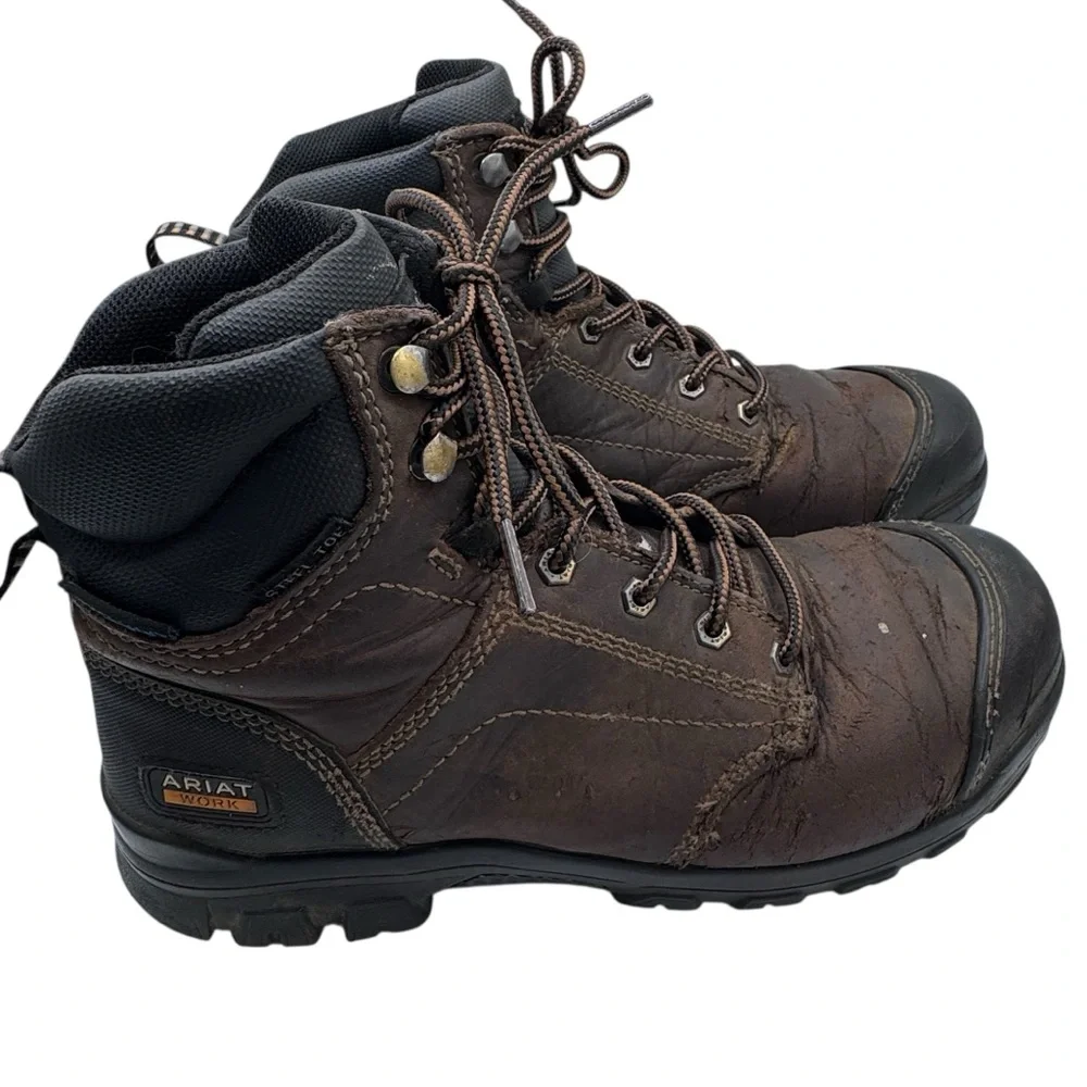 Ariat Steel Toe Waterproof Men's Dark Brown Leather Work Boots - Size 7.5